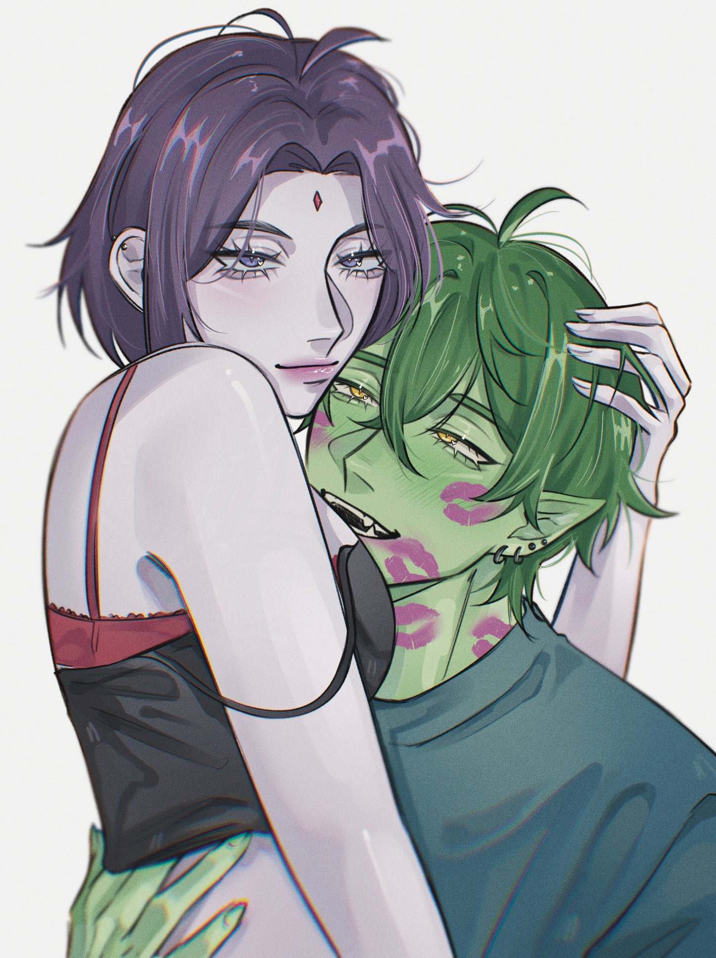 Bbrae Teen titans Beast boy Raven anime drawing GLOSSY ART PRINT