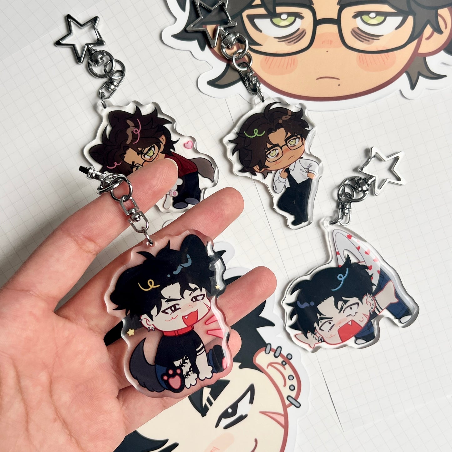 Anime chibi OC epoxy style acrylic 6cm keychains