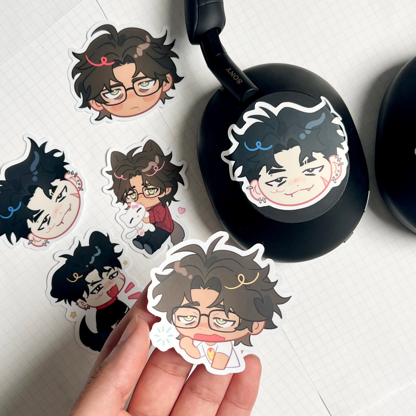 Anime chibi matte 6cm sticker pack Adam and Akio OC