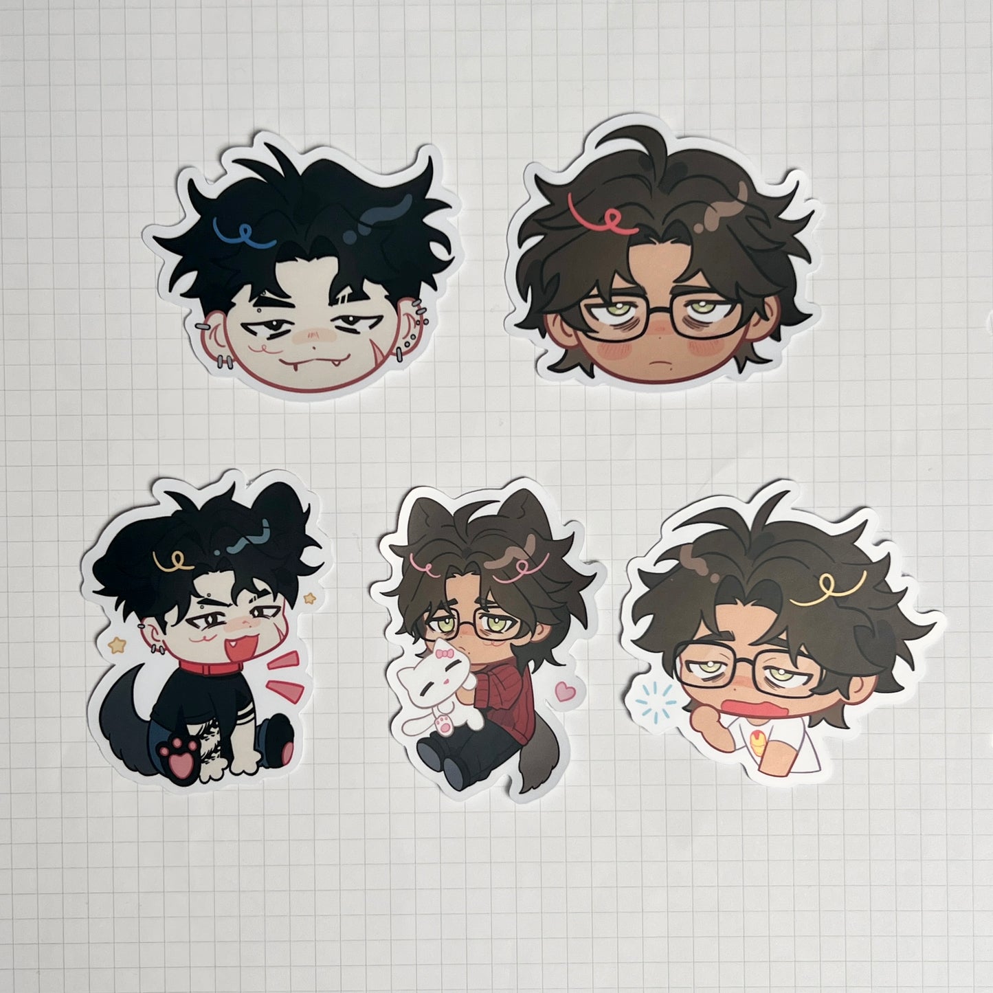 Anime chibi matte 6cm sticker pack Adam and Akio OC