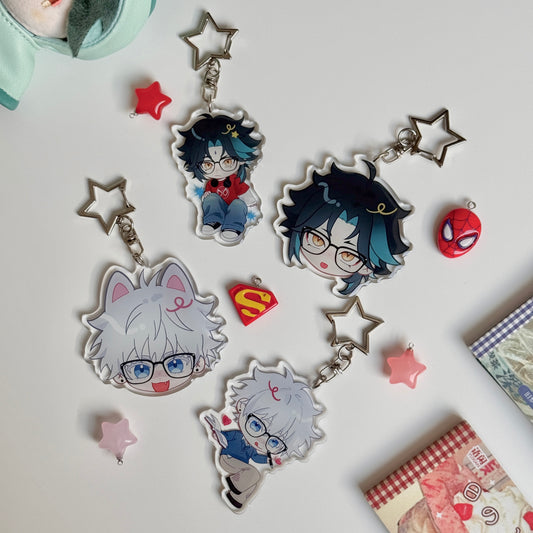 Anime chibi Jujutsu Kaisen JJK Gojo Genshin Impact Xiao epoxy style acrylic 6cm keychains