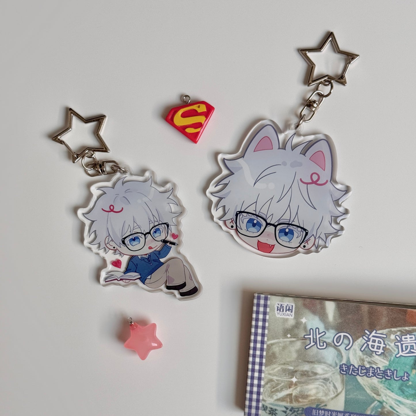 Anime chibi Jujutsu Kaisen JJK Gojo Genshin Impact Xiao epoxy style acrylic 6cm keychains