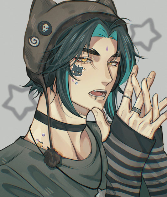Genshin impact Xiao anime boy drawing GLOSSY ART PRINT