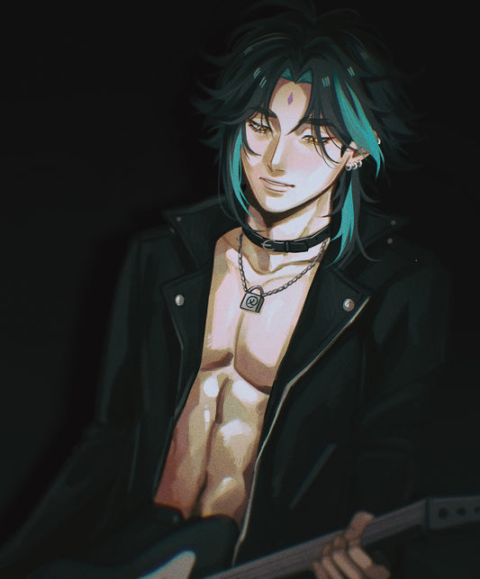Genshin impact Xiao anime boy drawing GLOSSY ART PRINT
