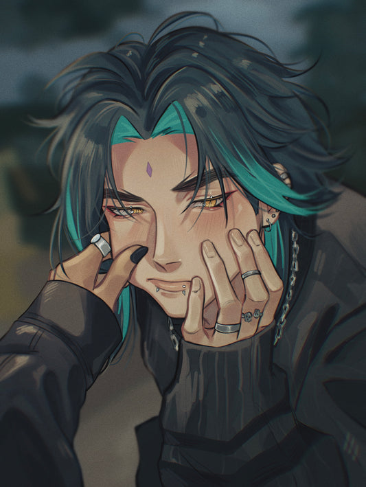 Genshin impact Xiao anime boy drawing GLOSSY ART PRINT