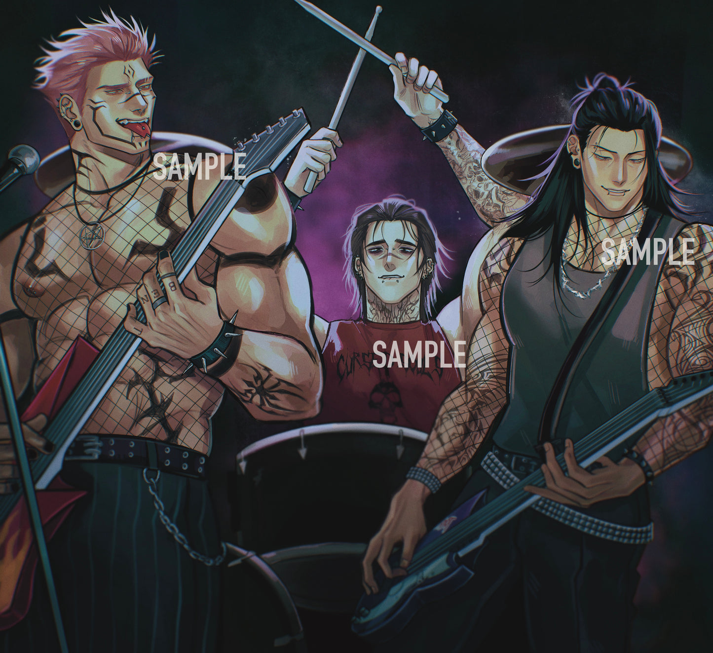 Anime drawing school photo GLOSSY ART PRINT Choso Sukuna Geto