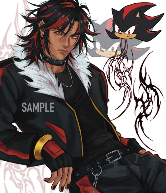Shadow the hedgehog Anime drawing GLOSSY ART PRINT